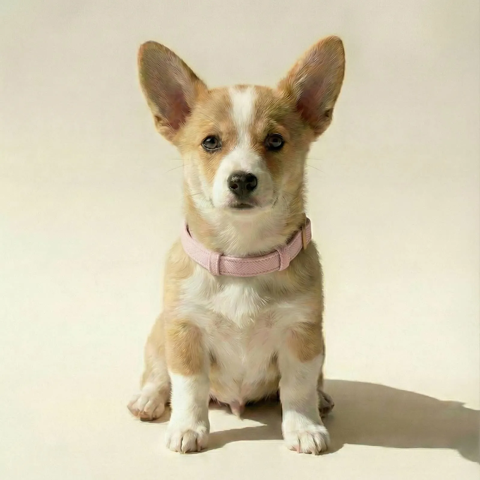 A corgi wearing the tweed collar in Blush